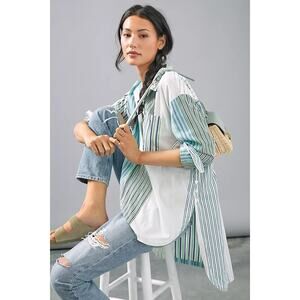 Maeve by Anthropologie Alix Striped Hi-Low Henley Blouse Shirt Multi Women's XL